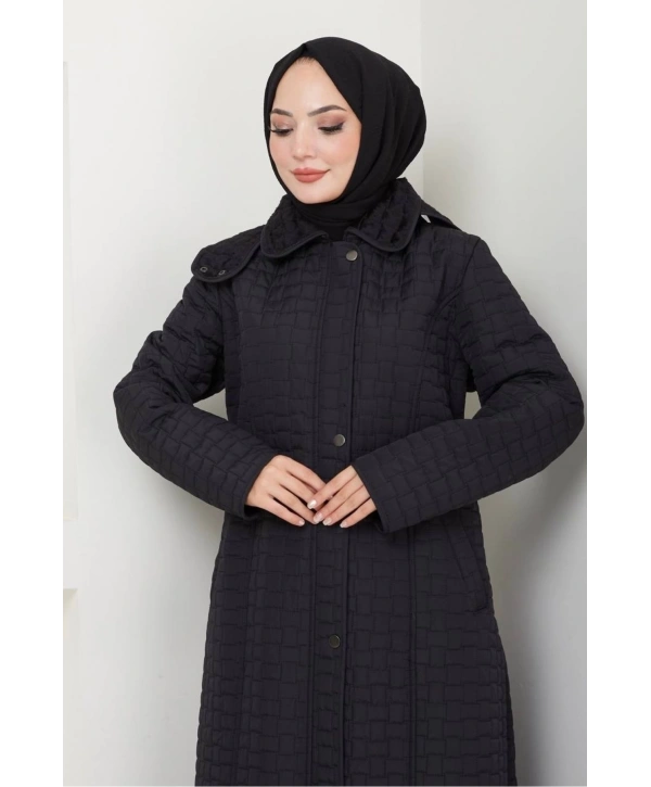 İçi Kürklü Tam Boy Kaban Mont - Siyah / M0102