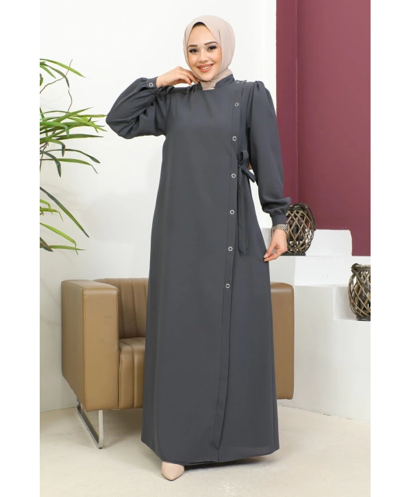 Bağlamalı Çıt Çıt Detaylı Ferace - Antrasit