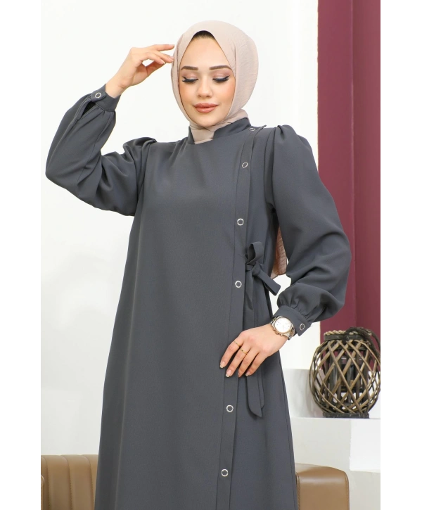 Bağlamalı Çıt Çıt Detaylı Ferace - Antrasit