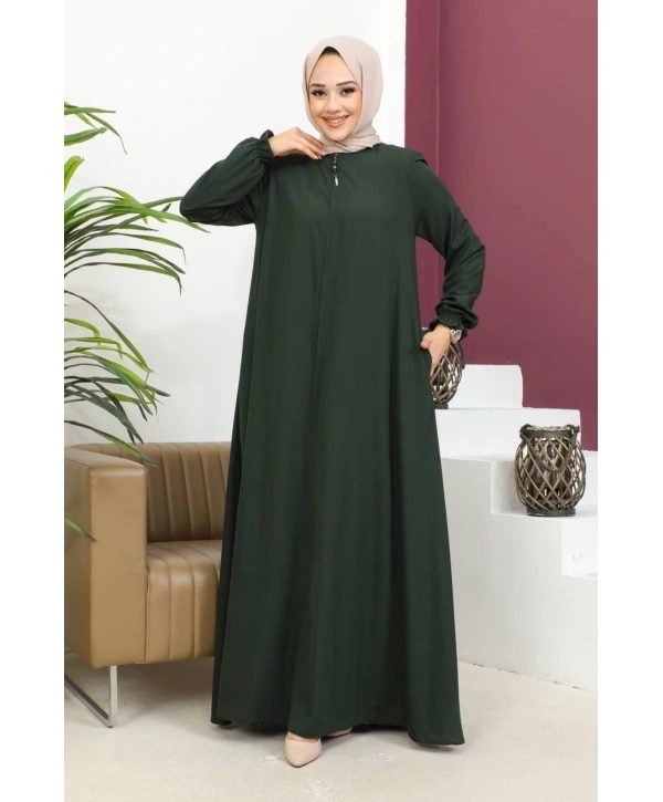 Medine İpeği Mevlana Ferace - Haki / F0123