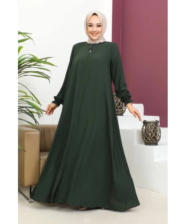 Medine İpeği Mevlana Ferace - Haki / F0123