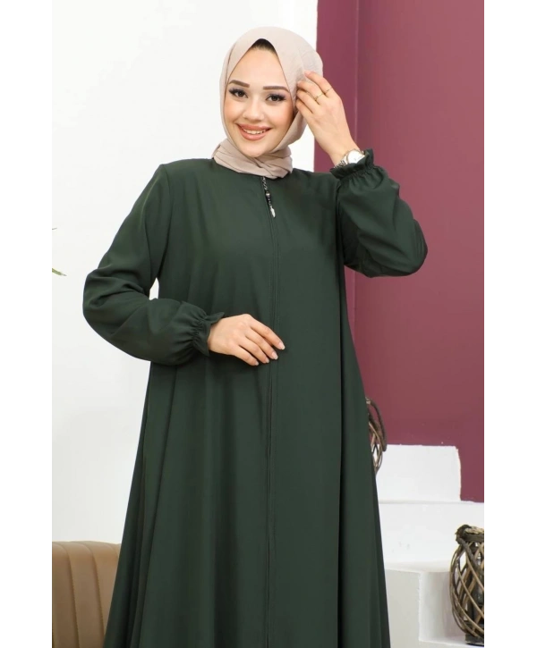 Medine İpeği Mevlana Ferace - Haki / F0123