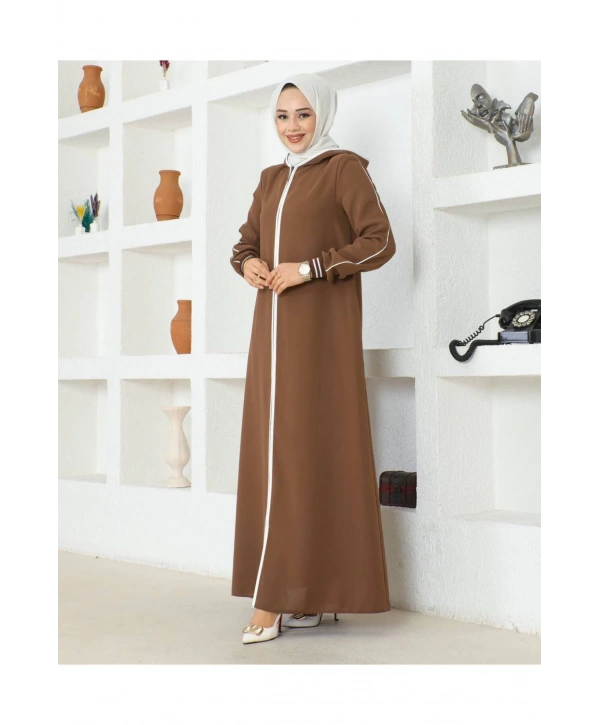 Biyeli Ribana Detaylı Ferace - Kahve / F0128