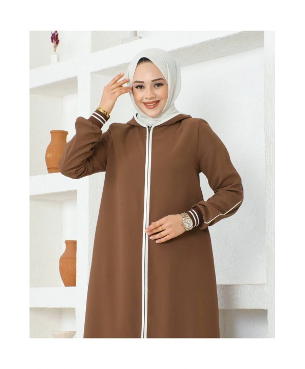 Biyeli Ribana Detaylı Ferace - Kahve / F0128