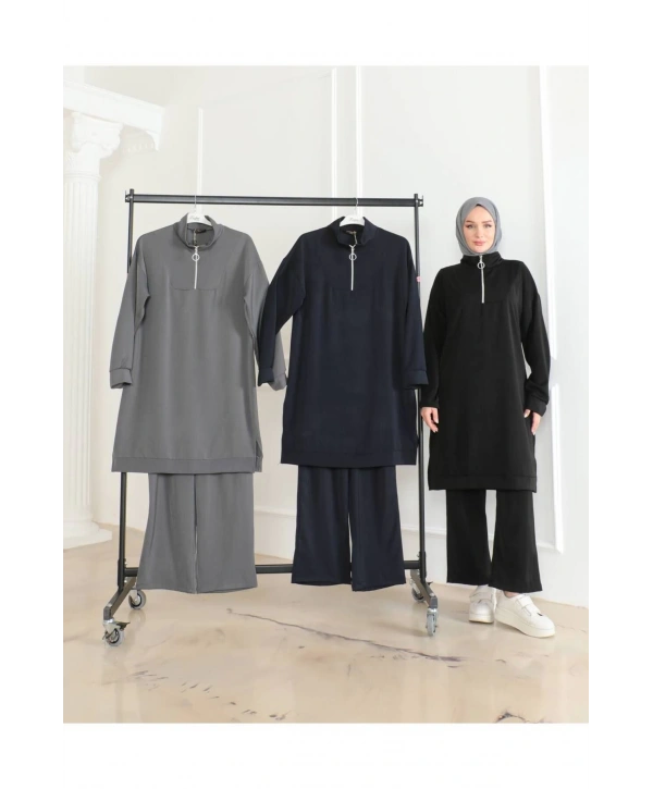 Dokuma iki ip Kumaş İkili Takım -Antrasit / T0103