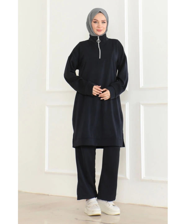 Dokuma iki ip Kumaş İkili Takım - Lacivert / T0103