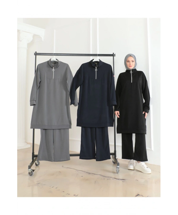 Dokuma iki ip Kumaş İkili Takım - Lacivert / T0103