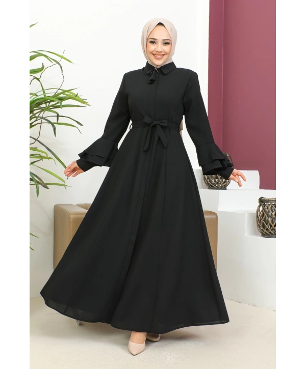 Kolu Kat Katlı Hakim Yaka Ferace - Siyah / F0130