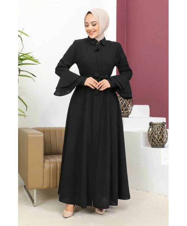 Kolu Kat Katlı Hakim Yaka Ferace - Siyah / F0130