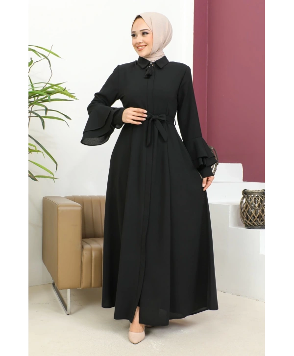 Kolu Kat Katlı Hakim Yaka Ferace - Siyah / F0130