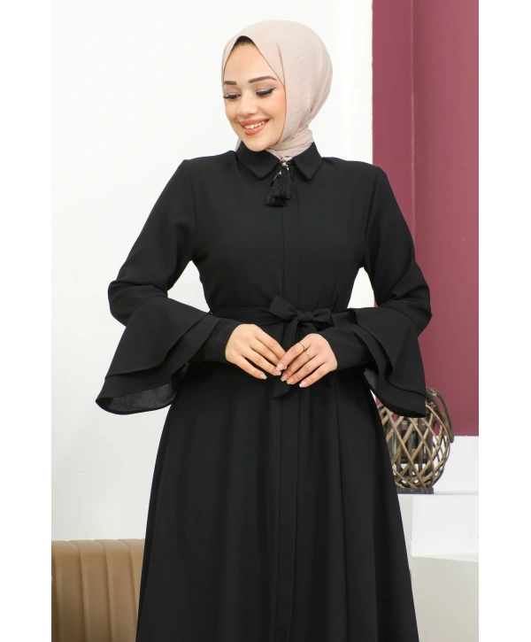 Kolu Kat Katlı Hakim Yaka Ferace - Siyah / F0130