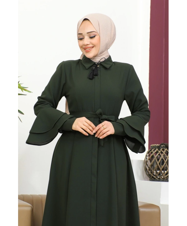 Kolu Kat Katlı Hakim Yaka Ferace - Haki / F0130