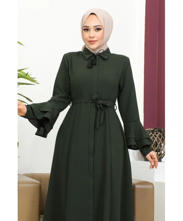 Kolu Kat Katlı Hakim Yaka Ferace - Haki / F0130