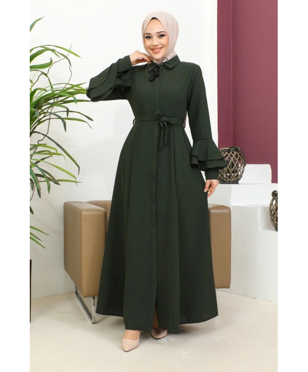 Kolu Kat Katlı Hakim Yaka Ferace - Haki / F0130