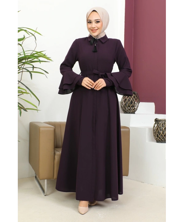 Kolu Kat Katlı Hakim Yaka Ferace - Mürdüm / F0130