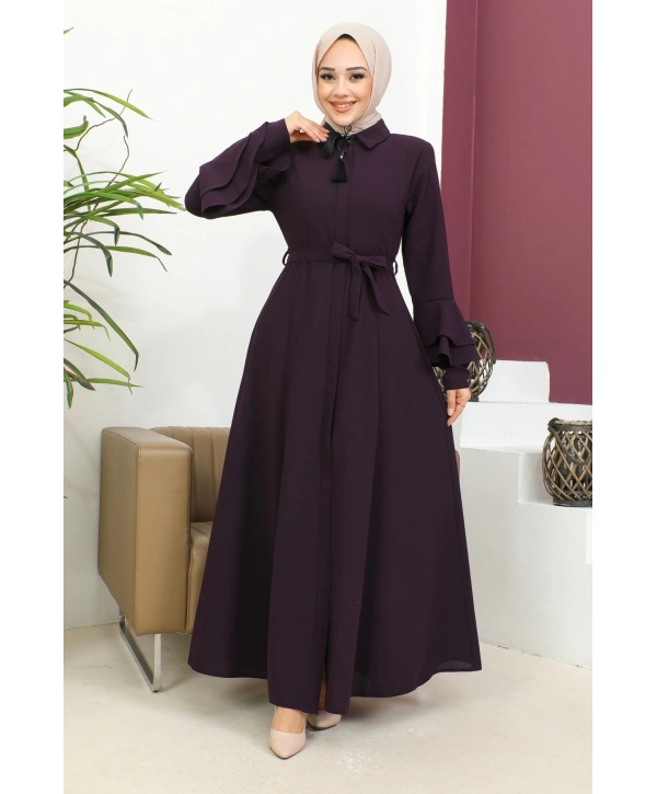 Kolu Kat Katlı Hakim Yaka Ferace - Mürdüm / F0130