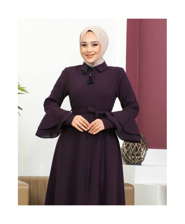 Kolu Kat Katlı Hakim Yaka Ferace - Mürdüm / F0130