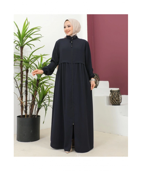 Büyük Beden Krep Ferace -Lacivert