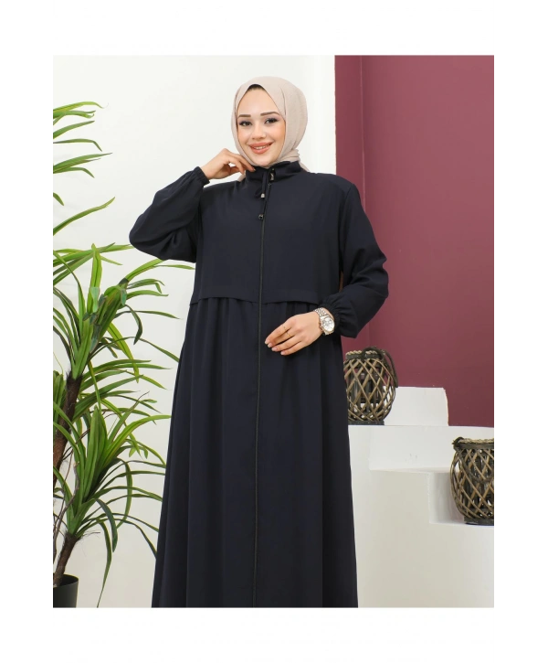 Büyük Beden Krep Ferace -Lacivert