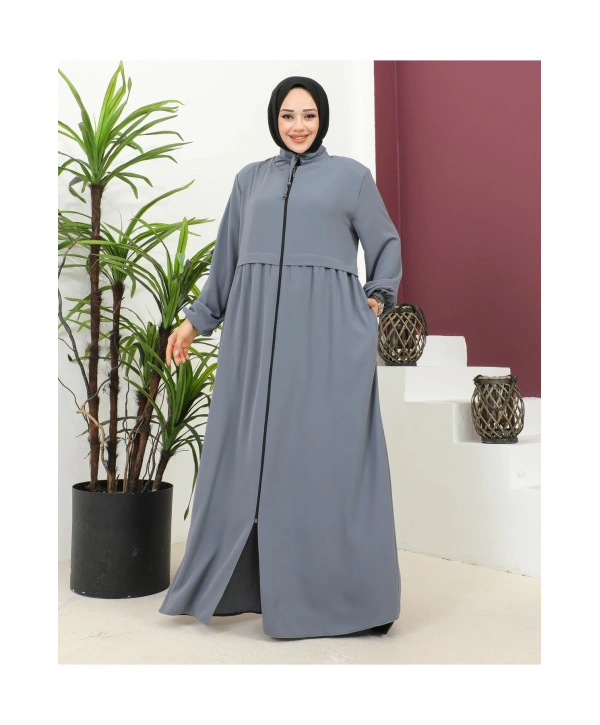 Büyük Beden Krep Ferace -Gri