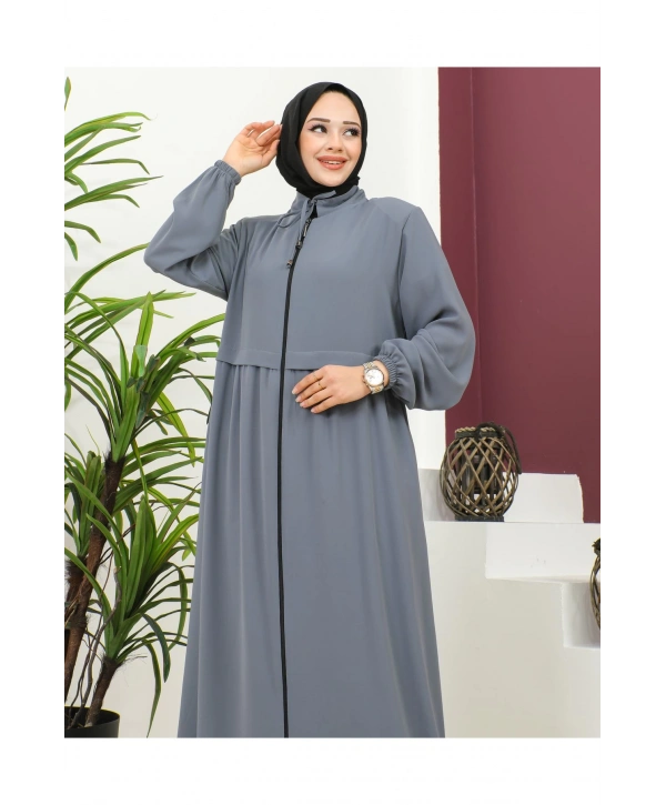 Büyük Beden Krep Ferace -Gri