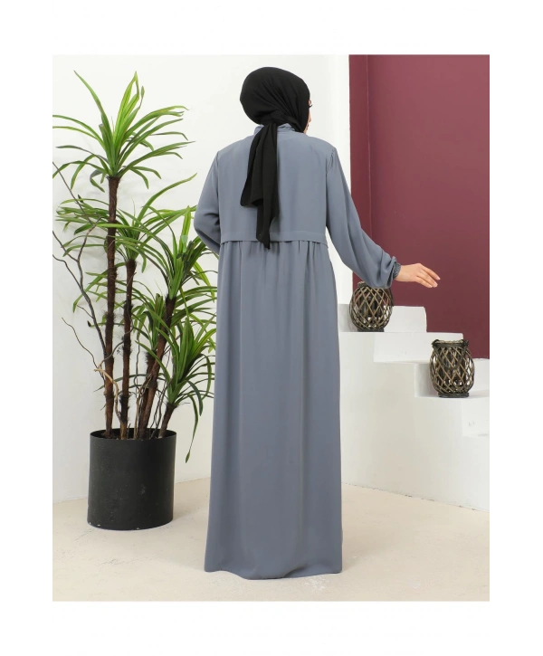 Büyük Beden Krep Ferace -Gri