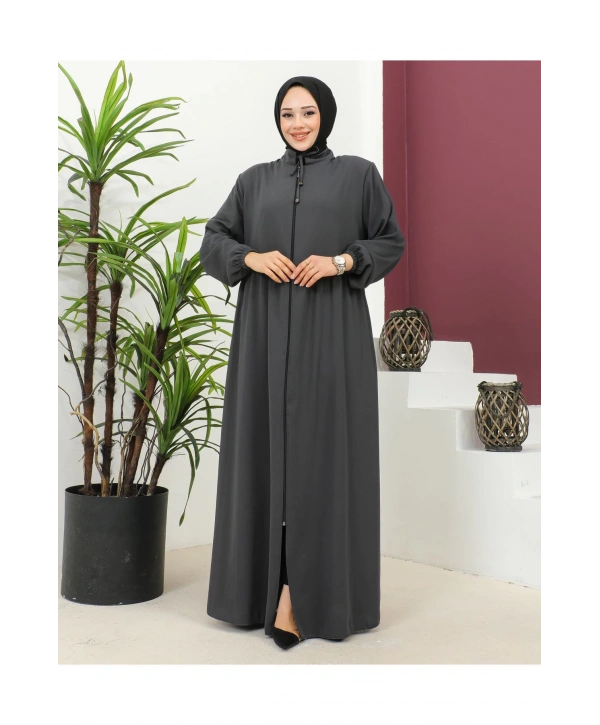 Büyük Beden Krep Ferace -Antrasit