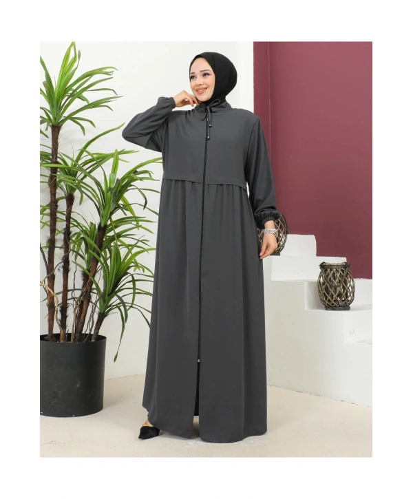Büyük Beden Krep Ferace -Antrasit