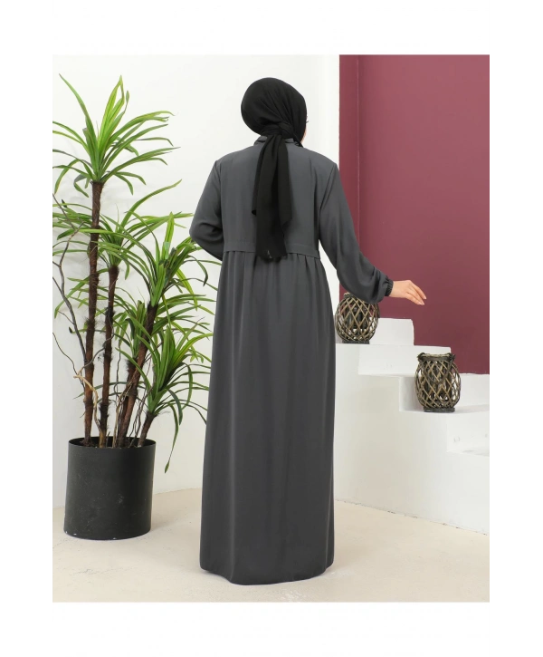 Büyük Beden Krep Ferace -Antrasit