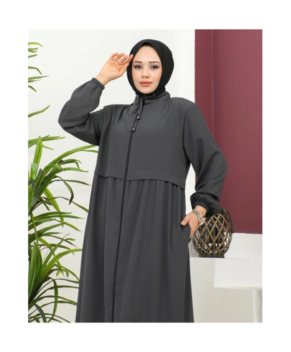 Büyük Beden Krep Ferace -Antrasit