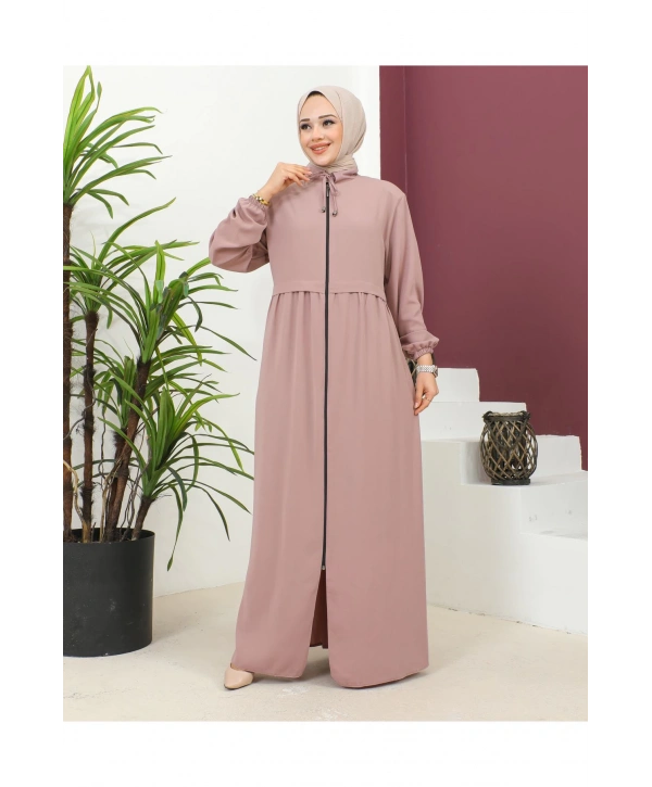 Büyük Beden Krep Ferace -Pembe