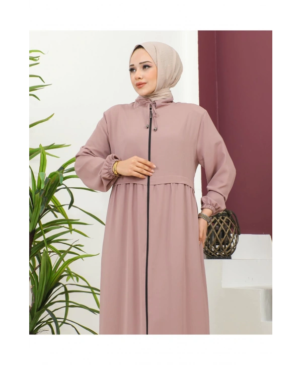 Büyük Beden Krep Ferace -Pembe