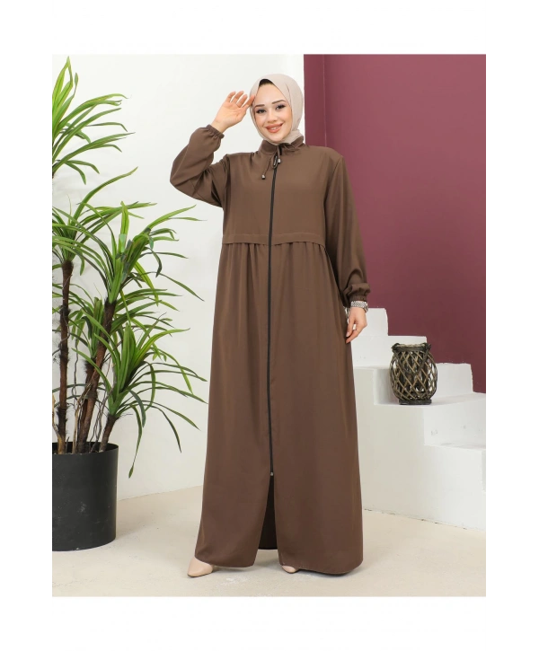 Büyük Beden Krep Ferace -Kahve