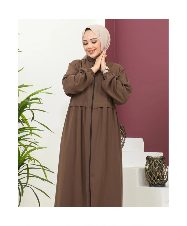 Büyük Beden Krep Ferace -Kahve
