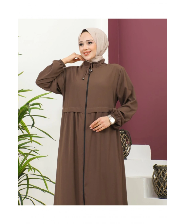 Büyük Beden Krep Ferace -Kahve