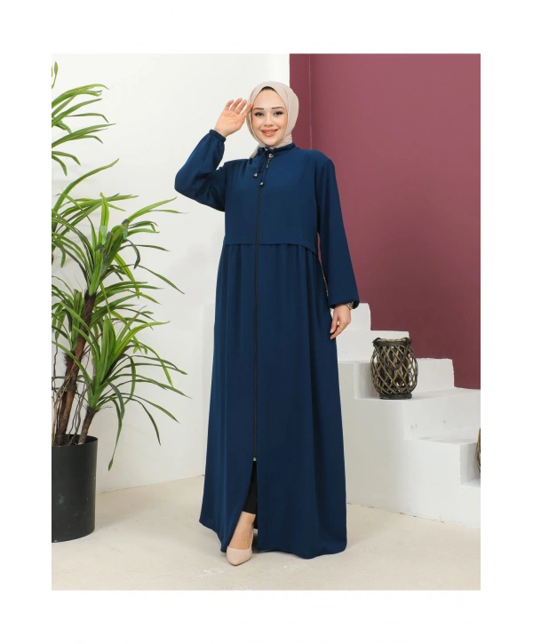 Büyük Beden Krep Ferace -İndigo