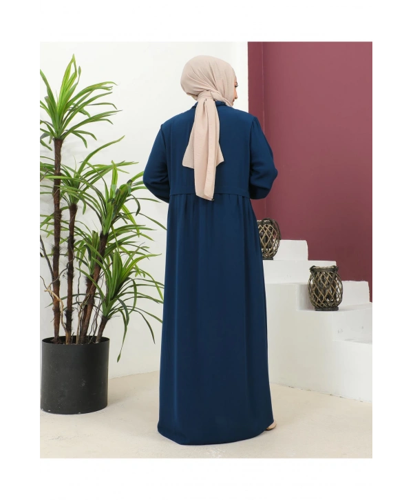 Büyük Beden Krep Ferace -İndigo