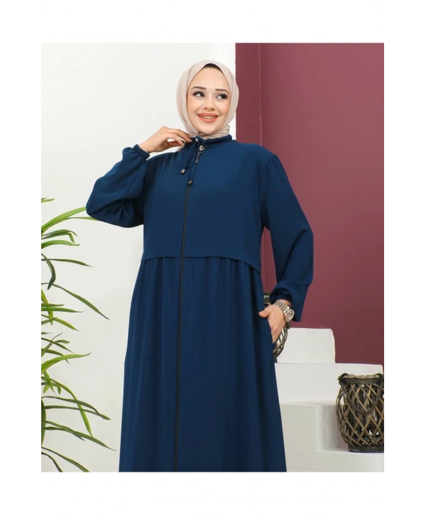 Büyük Beden Krep Ferace -İndigo