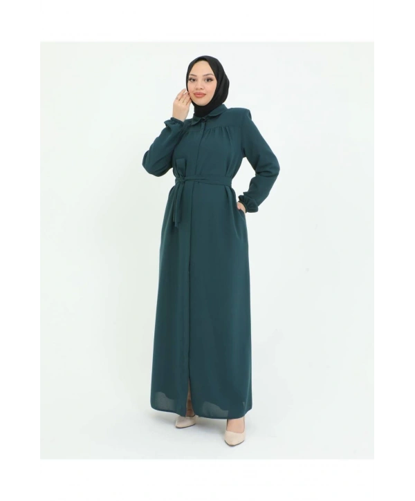 Göğüs Büzgülü Tam Boy Ferace -Zümrüt