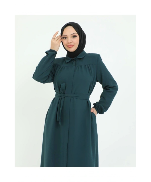 Göğüs Büzgülü Tam Boy Ferace -Zümrüt