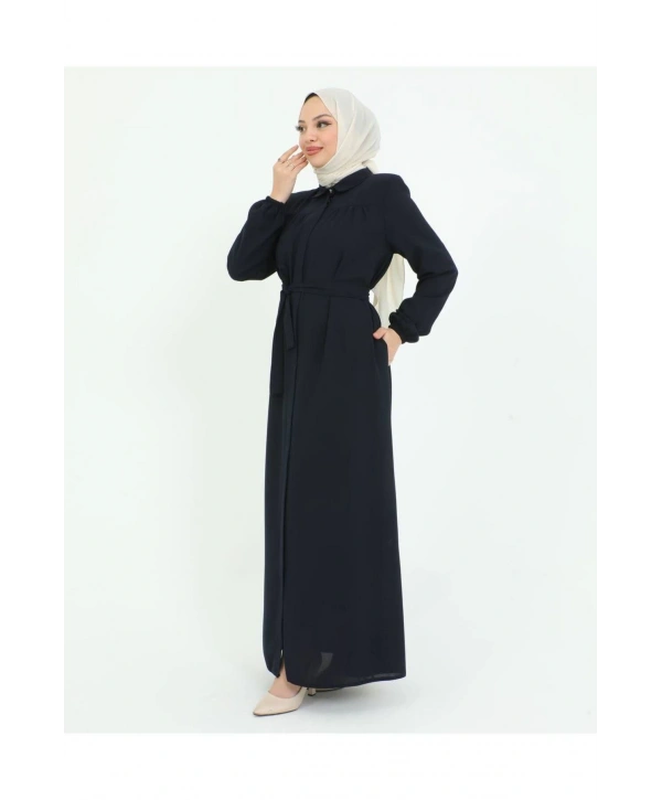 Göğüs Büzgülü Tam Boy Ferace -Lacivert