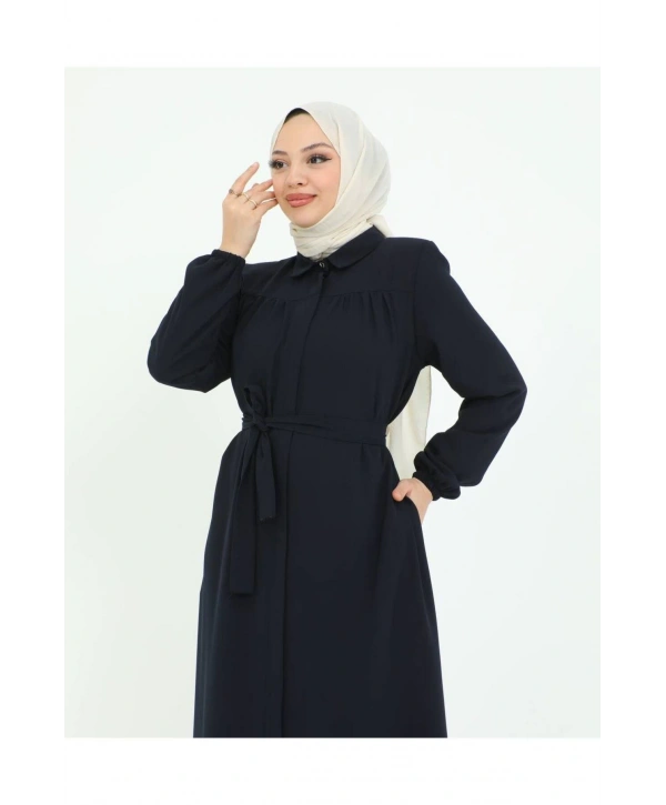 Göğüs Büzgülü Tam Boy Ferace -Lacivert
