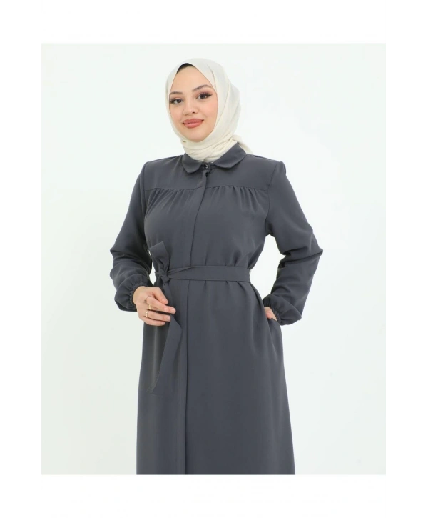 Göğüs Büzgülü Tam Boy Ferace -Antrasit