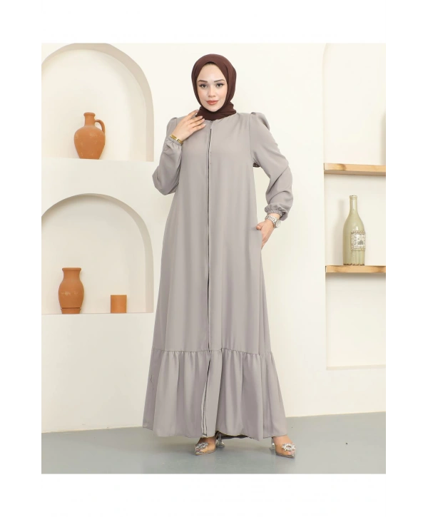 Krep Kumaş Tesettür Ferace / F0134 - Bej