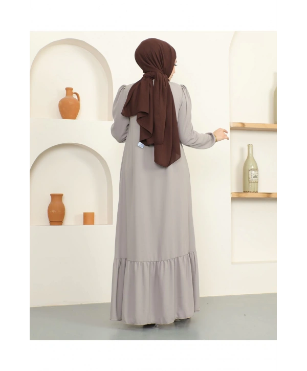 Krep Kumaş Tesettür Ferace / F0134 - Bej