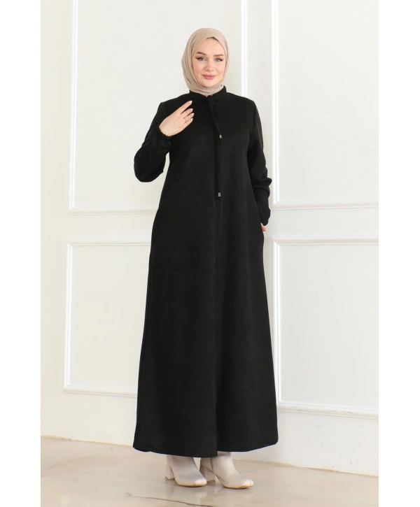 SÜET Kumaş SALAŞ KESİM Ferace / Siyah - F0504