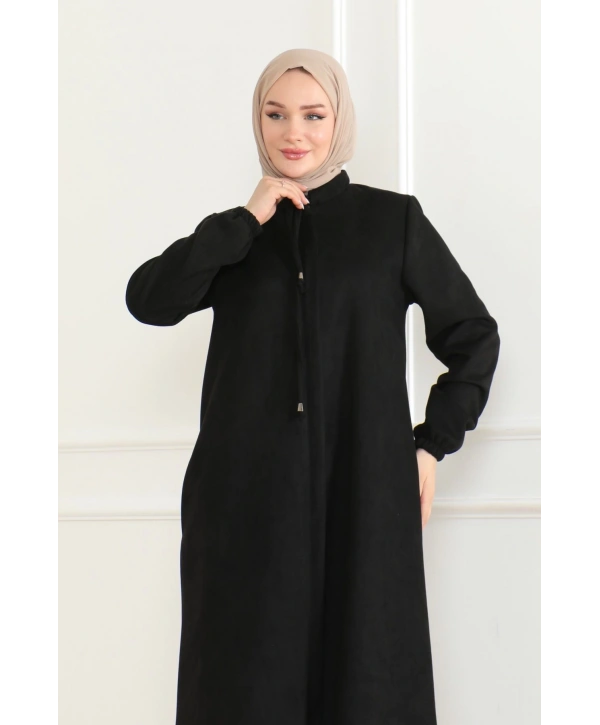 SÜET Kumaş SALAŞ KESİM Ferace / Siyah - F0504