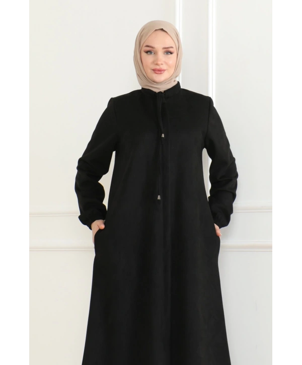 SÜET Kumaş SALAŞ KESİM Ferace / Siyah - F0504