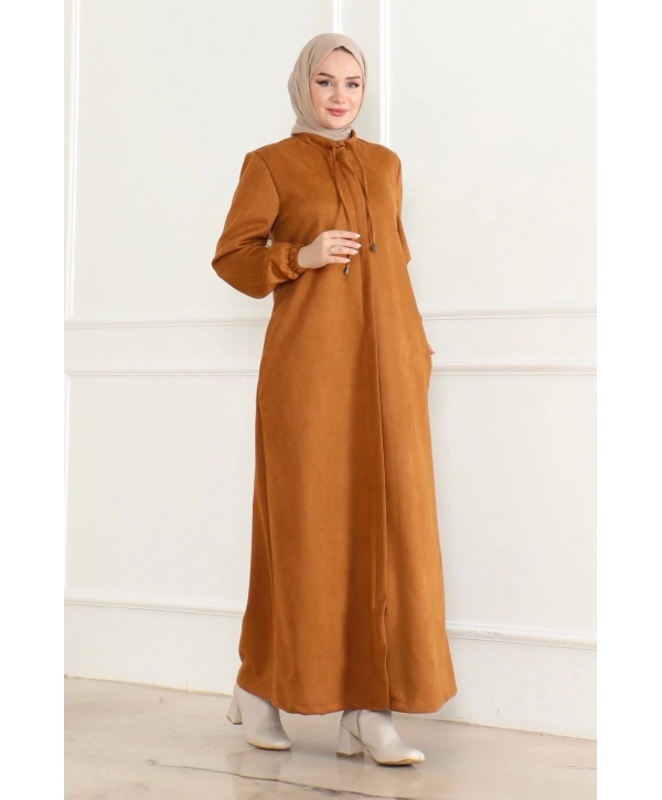 SÜET Kumaş SALAŞ KESİM Ferace / Camel- F0504