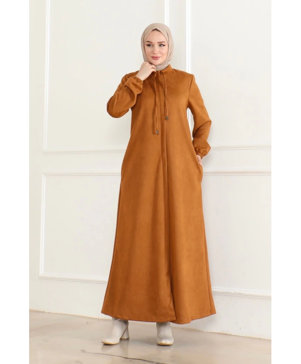 SÜET Kumaş SALAŞ KESİM Ferace / Camel- F0504